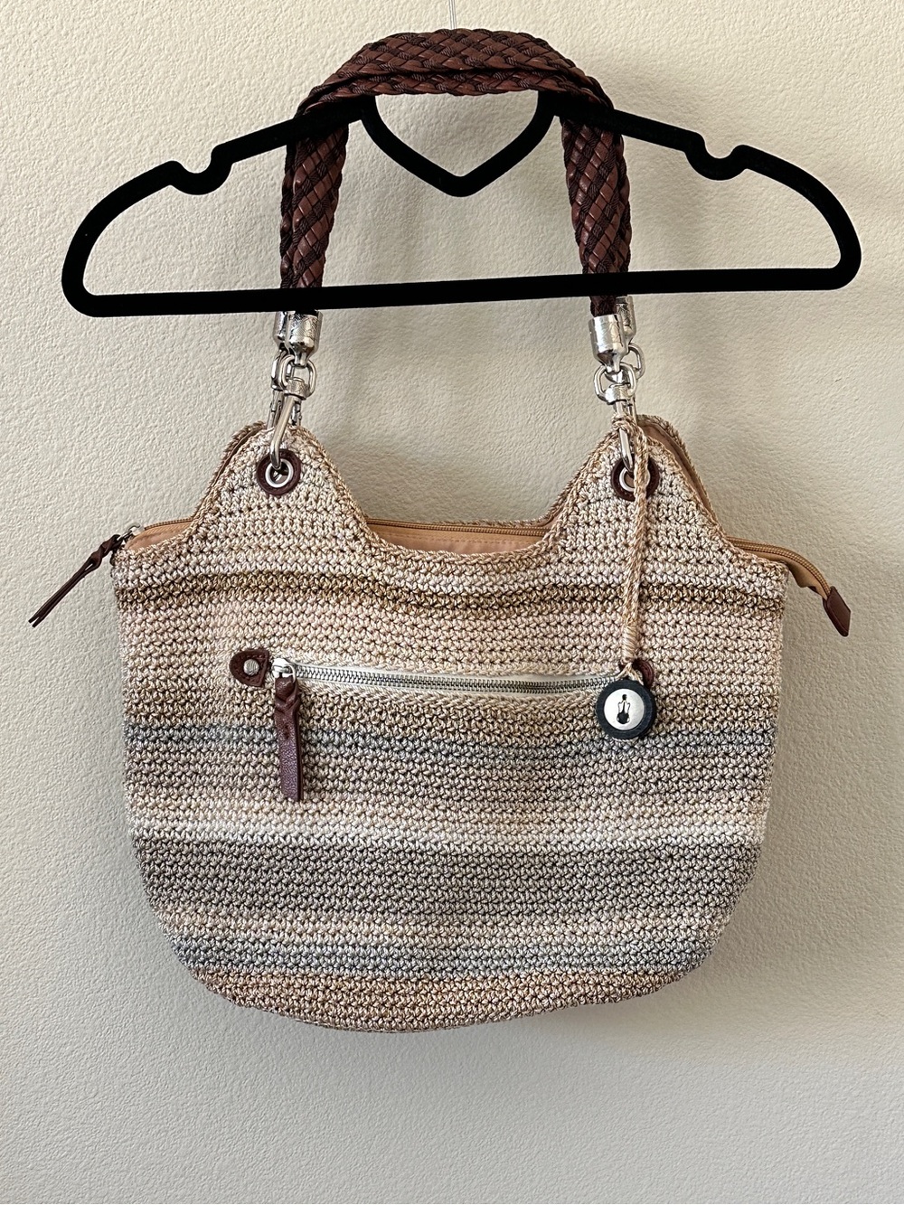 The Sak Tan Brown Woven Braided-Handle Hobo Shoulder Tote Bag - Picture 16 of 16